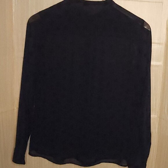 Halogen Womens Blue Sheer Black Star Print Blouse Medium - Picture 2 of 5